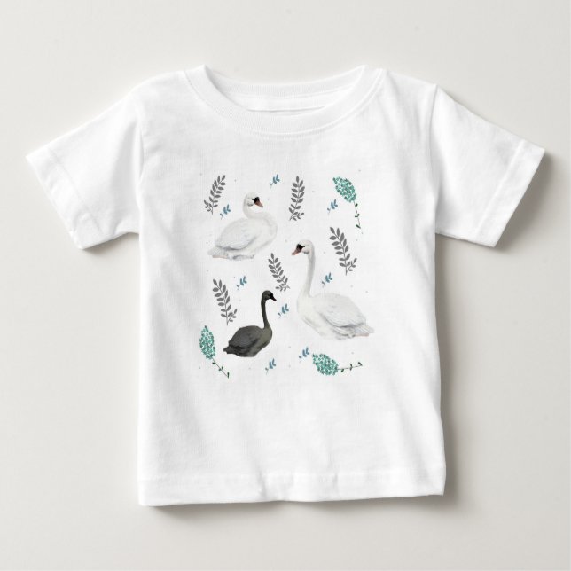 Camiseta Ilustração de Cisne de Conto de Fadas Botânico Fol (Frente)