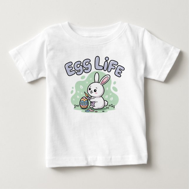 Camiseta Ilustração de Coelho da Vida de Ovo Kawaii Fofa (Frente)