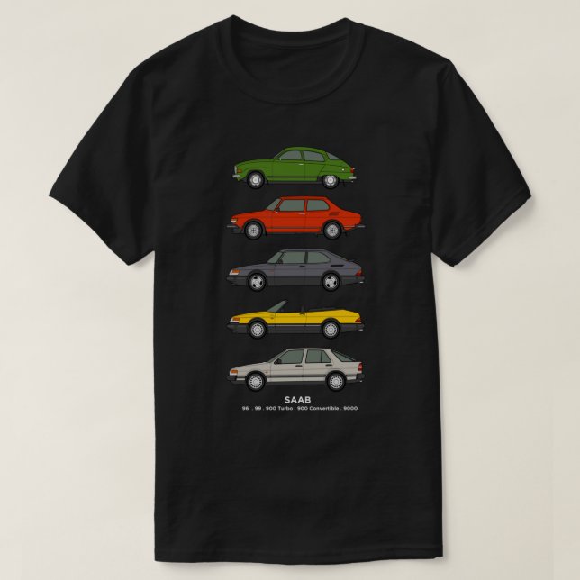 Camiseta Ilustração de Contorno do Carro Saab (Frente do Design)