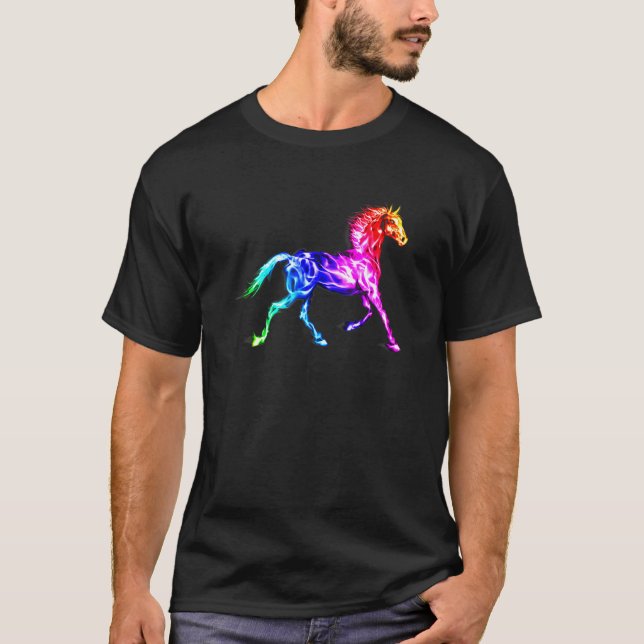 Camiseta Ilustração de Cores do Espectro de Cavalo Montando (Frente)