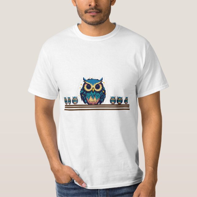 Camiseta Ilustração de Coruja Azul-Fora (Frente)