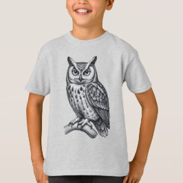 Camiseta Ilustração de Coruja Gravada em Preto e Branco Vin