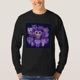 Camiseta Ilustração de Corujas Roxas Fofas Minimalista Únic