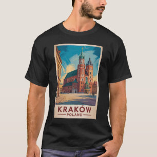 Camiseta Ilustração de Cracóvia Polônia Arte de Viagem Vint