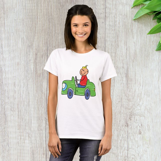 Camiseta Ilustração De Crianças De Carros Verdes Que Conduz (Criador carregado)