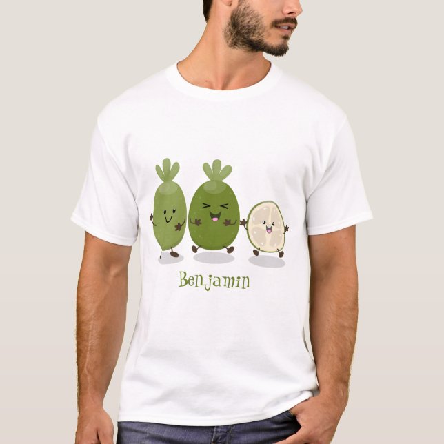 Camiseta Ilustração de desenho animado com abacaxi guava fe (Frente)