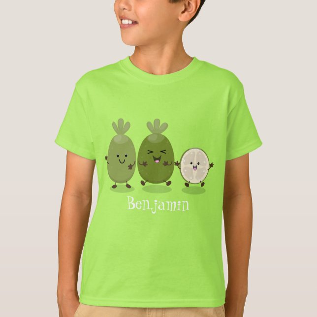 Camiseta Ilustração de desenho animado com abacaxi guava fe (Frente)