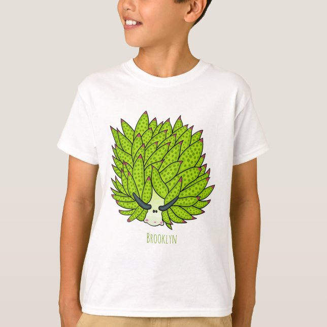 Camiseta Ilustração de desenho animado com lesma de folha (Frente)