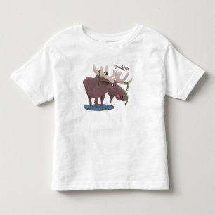 Camiseta Ilustração de desenho animado de alce feliz e engr