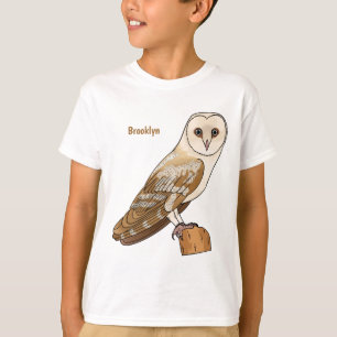 Camiseta ilustração de desenho animado de ave da coruja-bar