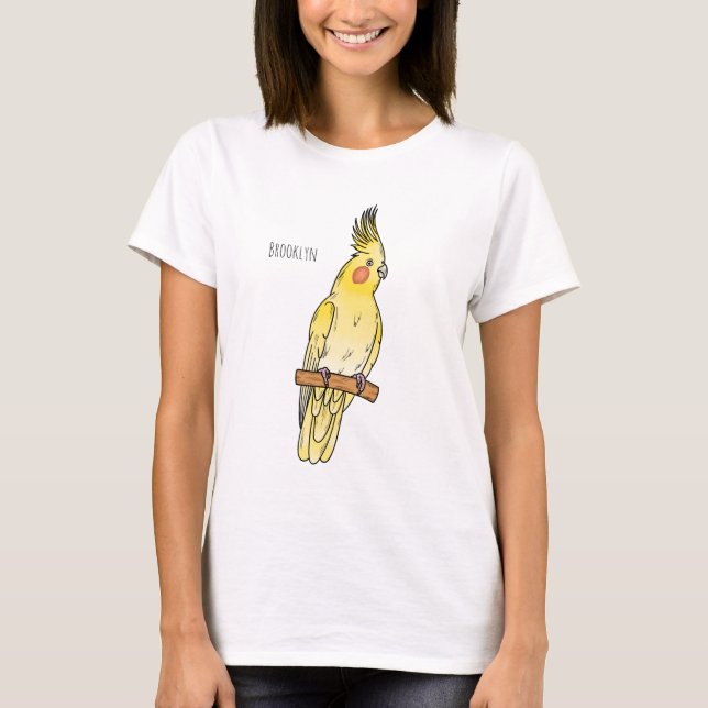 Camiseta Ilustração de desenho animado de aves Cockatiel (Frente)