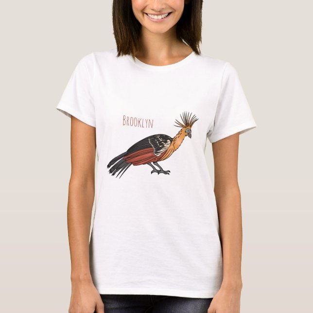 Camiseta Ilustração de desenho animado de aves Hoatzin (Frente)