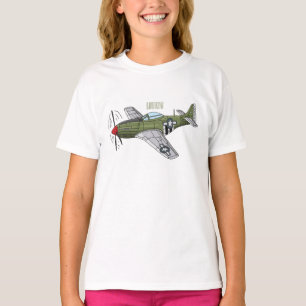Camiseta Ilustração de desenho animado de avião militar
