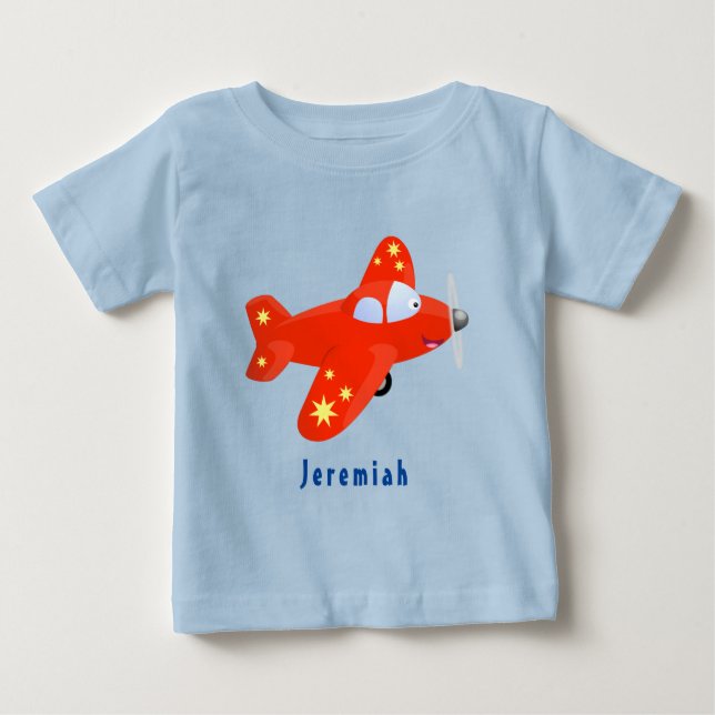 Camiseta Ilustração de desenho animado de avião vermelho-cl (Frente)