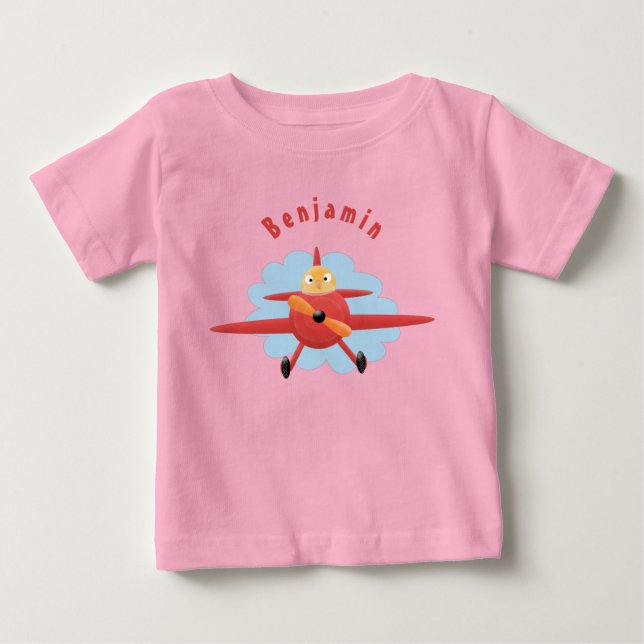 Camiseta Ilustração de desenho animado de avião vermelho-vo (Frente)