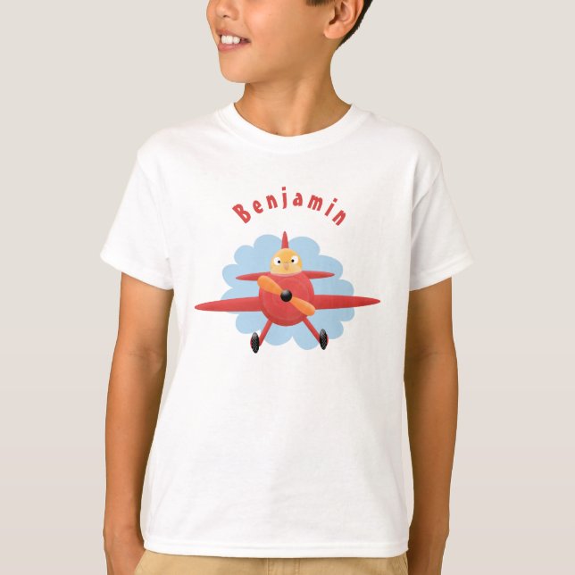 Camiseta Ilustração de desenho animado de avião vermelho-vo (Frente)