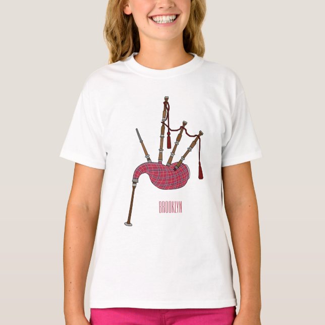 Camiseta Ilustração de desenho animado de Bagpipe (Frente)