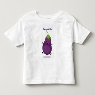 Camiseta Ilustração de desenho animado de beringela feliz