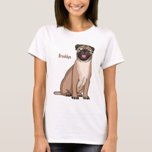 Camiseta Ilustração de desenho animado de cachorro pug feli