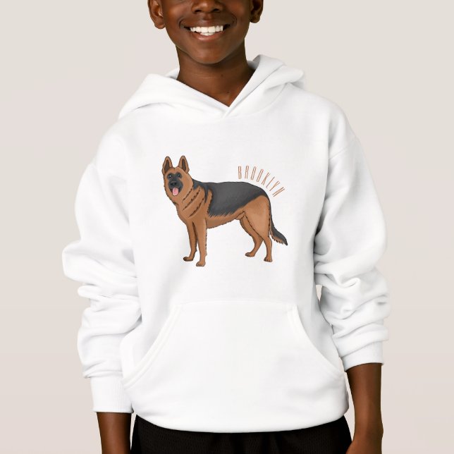 Camiseta ilustração de desenho animado de cão german shephe (Frente)