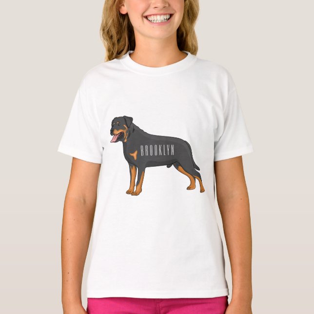 Camiseta Ilustração de desenho animado de cão rottweiler (Frente)