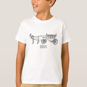 Camiseta Ilustração de desenho animado de carruagem e caval