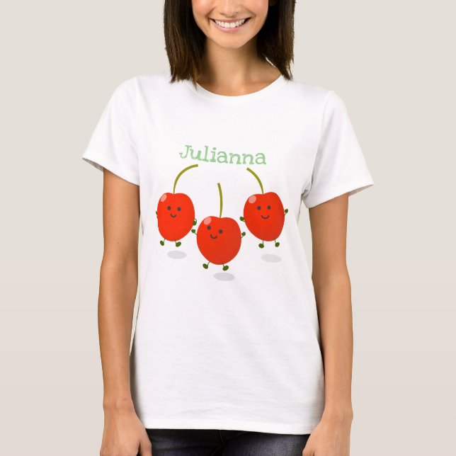 Camiseta Ilustração de desenho animado de cerejas felizes b (Frente)