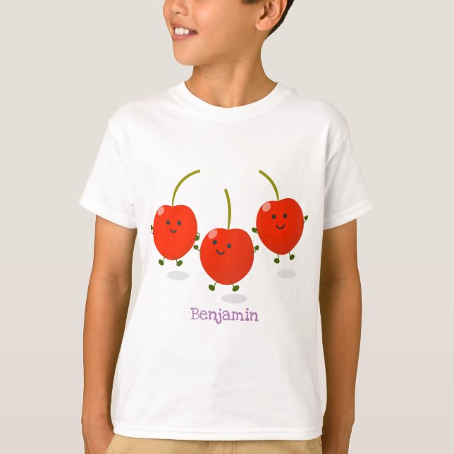 Camiseta Ilustração de desenho animado de cerejas vermelhas (Frente)