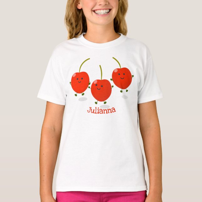 Camiseta Ilustração de desenho animado de cerejas vermelhas (Frente)