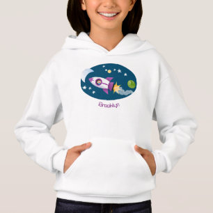 Camiseta Ilustração de desenho animado de foguete fofo no e