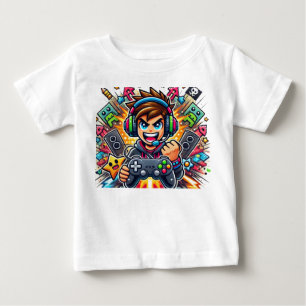 Camiseta Ilustração de desenho animado de garoto gamer épic