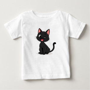 Camiseta Ilustração de desenho animado de gato preto fofo