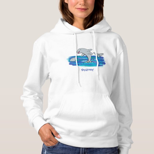 Camiseta Ilustração de desenho animado de golfinhos alegres (Frente)