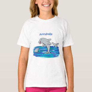 Camiseta Ilustração de desenho animado de golfinhos alegres