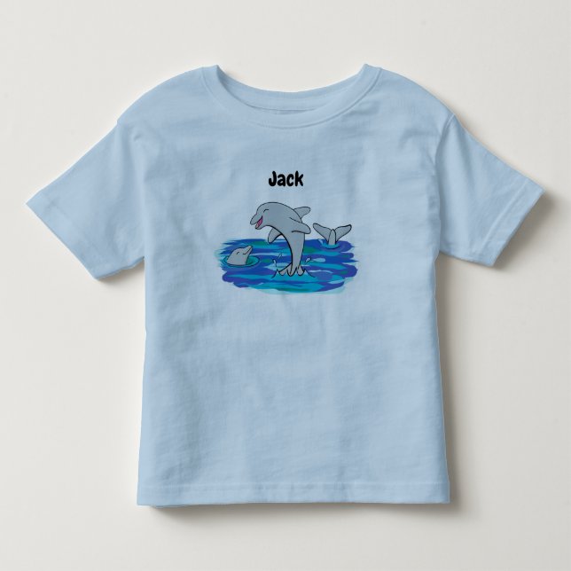 Camiseta Ilustração de desenho animado de golfinhos alegres (Frente)