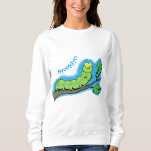 Camiseta Ilustração de desenho animado de lagarta verde fof