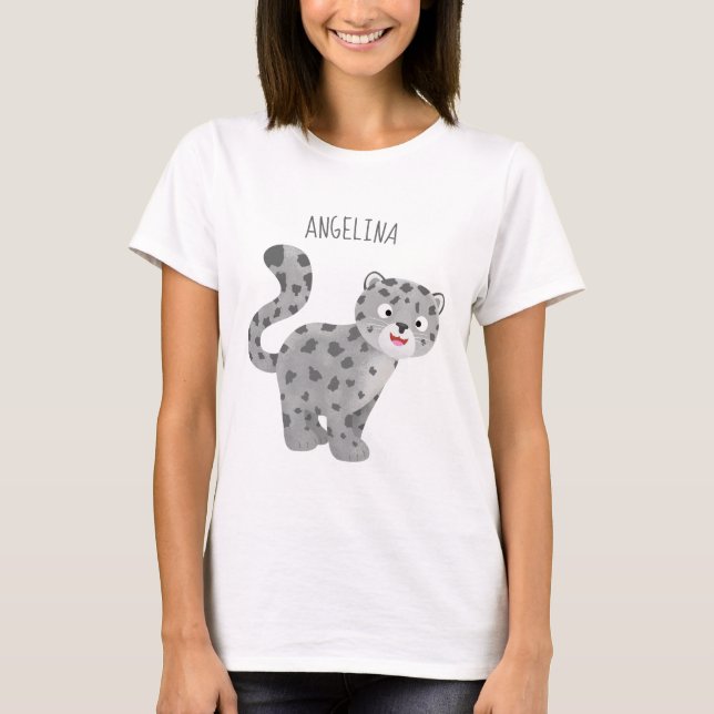 Camiseta Ilustração de desenho animado de leopardo-da-neve (Frente)