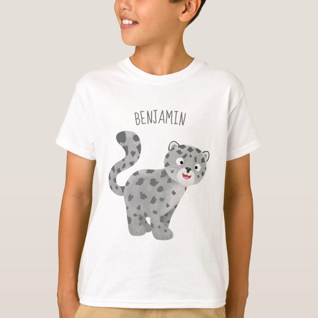 Camiseta Ilustração de desenho animado de leopardo-da-neve (Frente)