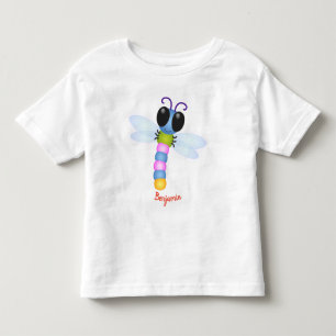 Camiseta Ilustração de desenho animado de libélula, azul e 