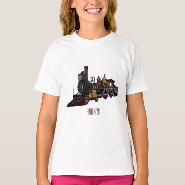 Camiseta Ilustração de desenho animado de locomotiva a vapo (Frente)