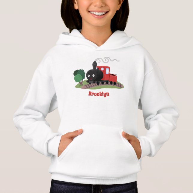Camiseta Ilustração de desenho animado de locomotiva de com (Frente)