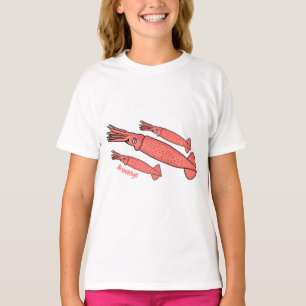 Camiseta Ilustração de desenho animado de lula feliz rosa