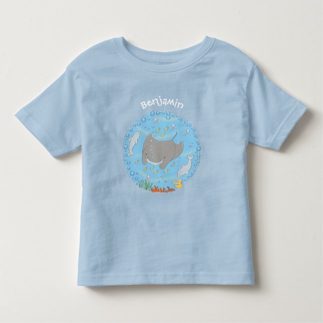 Camiseta Ilustração de desenho animado de manta-branca e bo (Frente)