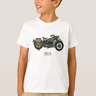 Camiseta Ilustração de desenho animado de motocicleta milit