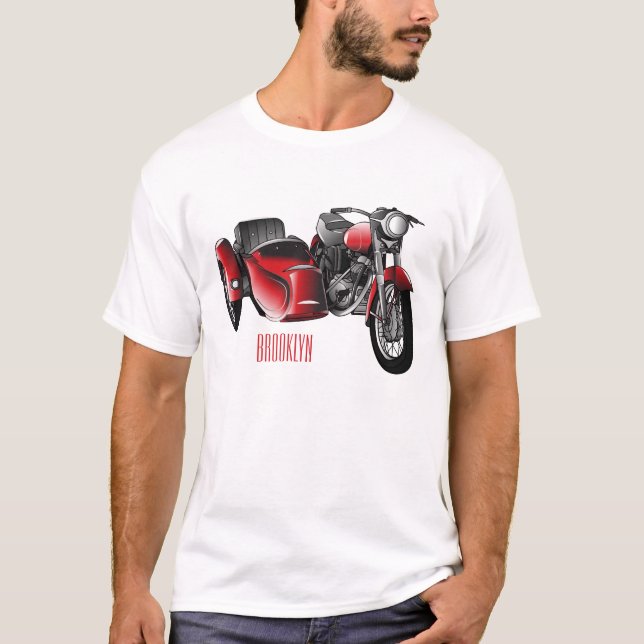 Camiseta Ilustração de desenho animado de motociclo Sidecar (Frente)