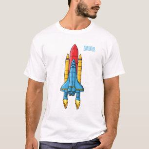 Camiseta Ilustração de desenho animado de navio-foguete