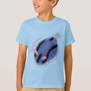 Camiseta Ilustração de desenho animado de nudibranch azul