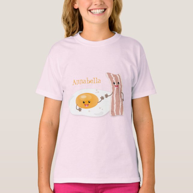 Camiseta Ilustração de desenho animado de ovo e bacon em ka (Frente)