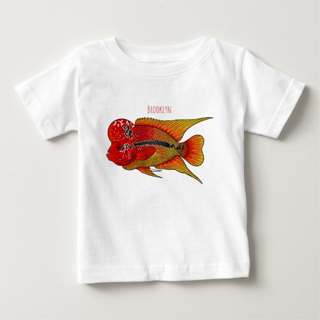 Camiseta ilustração de desenho animado de peixe cichlido fl (Frente)