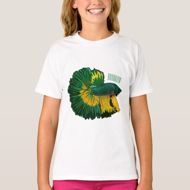 Camiseta Ilustração de desenho animado de peixe lutador sia (Frente)